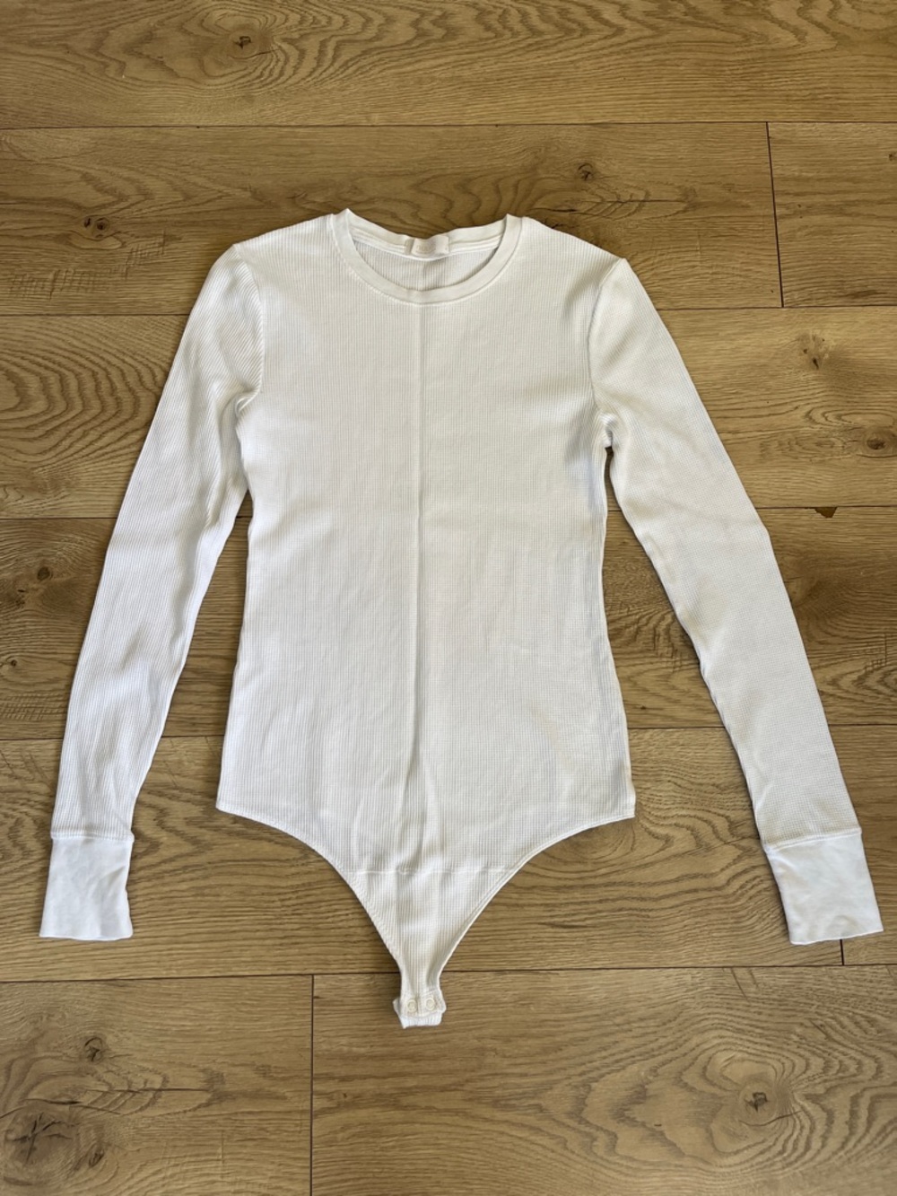 Nuuds White Long Sleeve Waffleknit Bodysuit